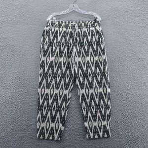 J Crew Womens Linen Blend Ikat Print Crop Pants 8 Ivory Gray Aztec Boho‎ Beach